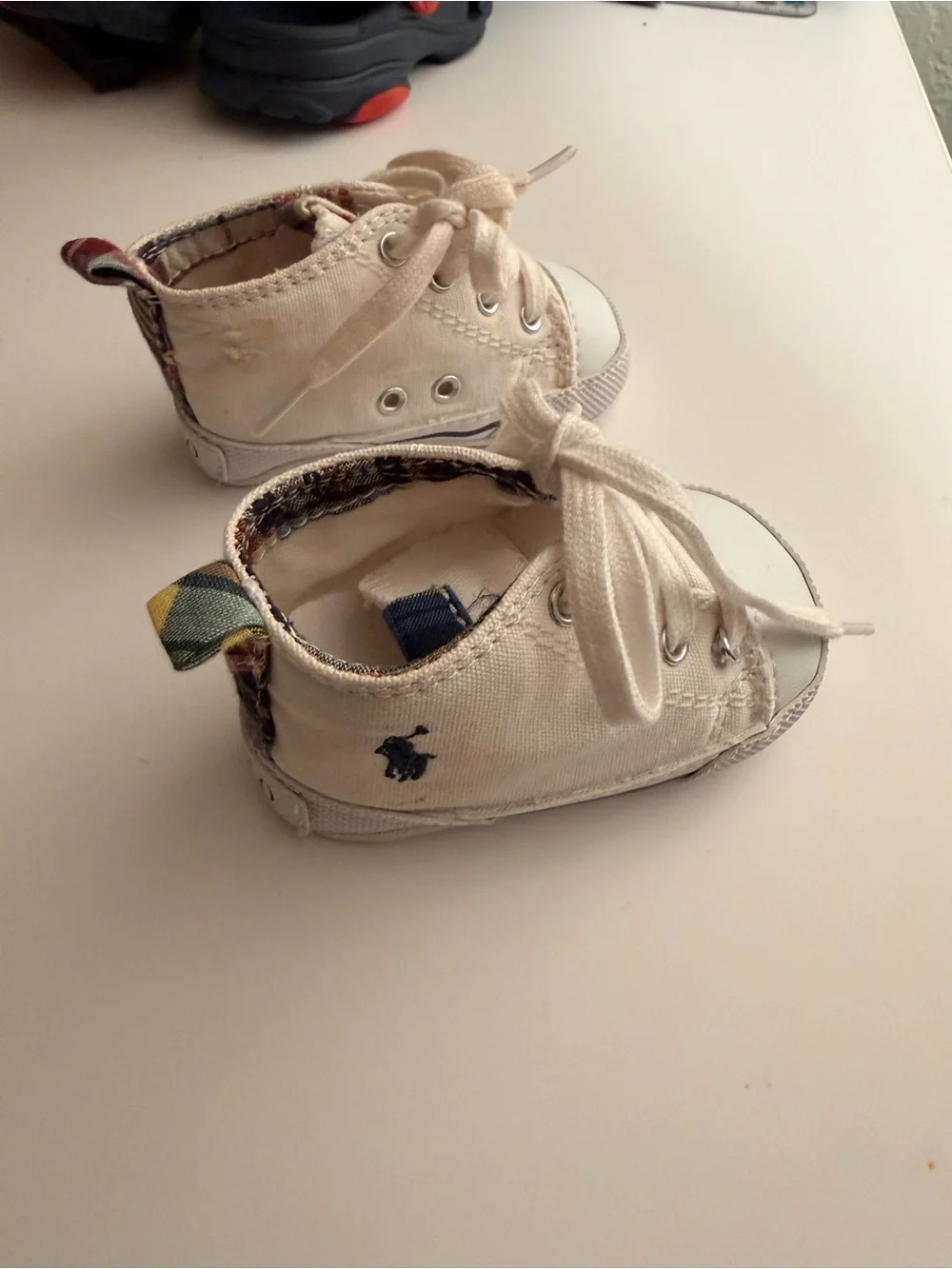 Polo Ralph Lauren Cream Baby Canvas Lace-Up Crib Shoes